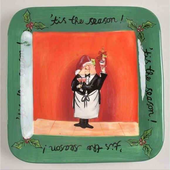 🩵Fat Chef Holiday Green "Tis the Season" Square Salad/Dessert Plates Set of 4 - Picture 11 of 13